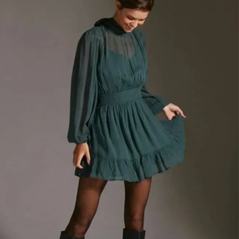 ⭐️ Let Me Be Mock Neck Sheer Floral Boho Peasant Hipster Hippie Art Mini Dress